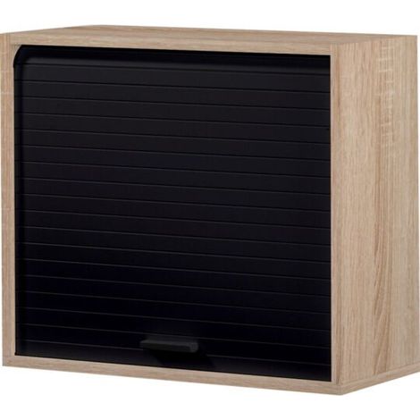 Rangement mural à rideau chêne clair et noir Couna L 60 x H 54cm (1/5)