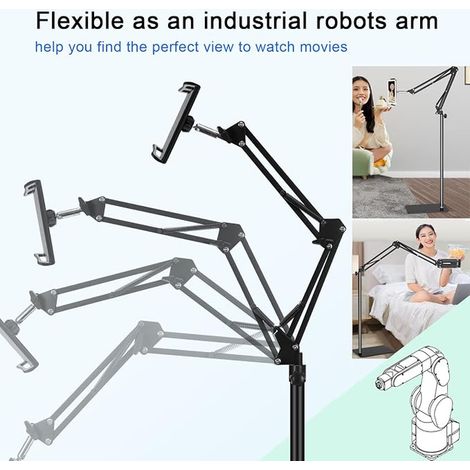 Cell Phone Holder, Tablet and Smartphone Holder Foldable Flexible Arm 360 Clip Mounting Bracket, Black 75cm Total Length (1/4)