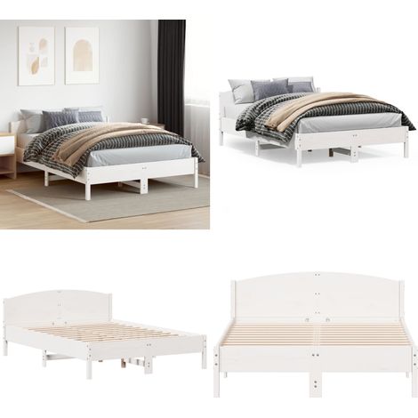 Massivholzbett ohne Matratze Weiß 160x200 Kiefernholz - Holzbett - Kiefernholzbett - Doppelbett - Weißes Bett - Boxspringbetten - Home & Living (1/5)
