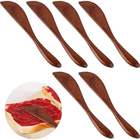 Lot de 6 couteaux à beurre en bois 5,9 pouces, couteaux à tartiner confiture et fromage, mini spatules pour cuisine et restaurant (1/5)