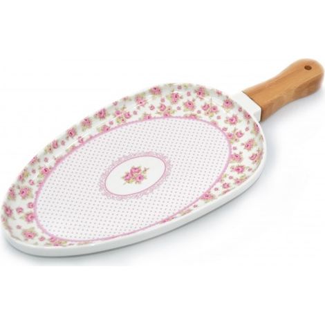 Paletta Vassoio in Porcellana con Manico in Legno Decoro Rose 26 cm (1/2)