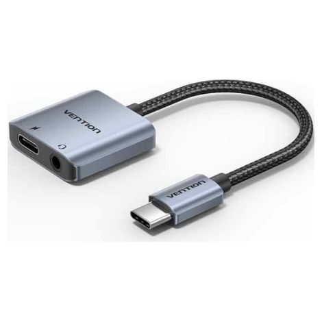 Adaptador Audio Vention BIGHA/ USB Tipo-C Macho - Jack 3.5 Hembra/ USB Tipo-C PD Hembra/ Gris