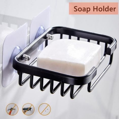 Porte-Savon - Egouttoir Mural Aluminium - Pour Salle De Bain Et Douche - 13 X 9 X 3 Cm - Noir (1/4)