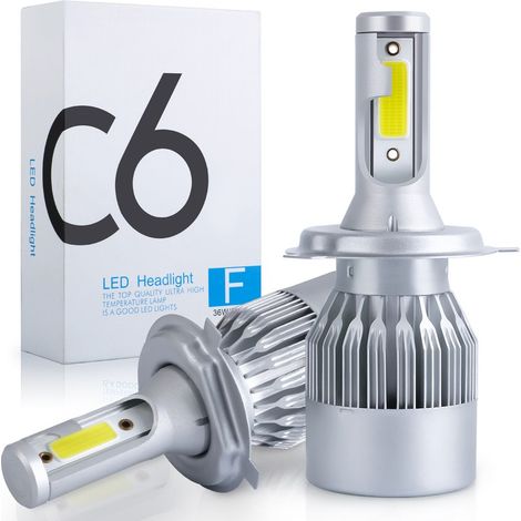 2 x Ampoules H4 Bi-LED Ventilé COB C6 - 3800Lm - 12V / 24V - Lampes LED