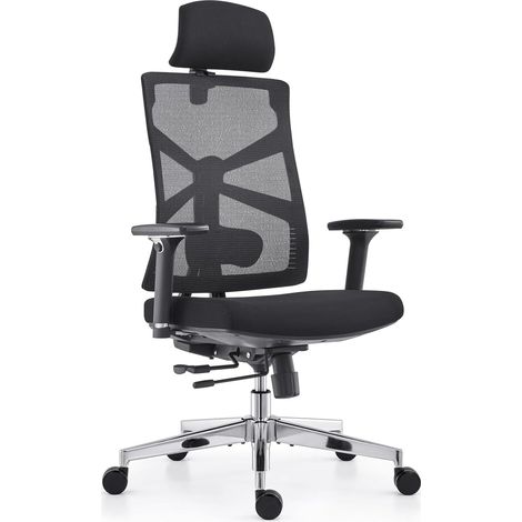 Chaise de Bureau Ergonomique avec Dossier Adaptable, Fauteuil D'ordinateur avec Accoudoirs 4D, Profondeur D'assise Réglable, Soutien Lombaire et Appui-tête 2D, Siège de Travail Exécutif, Noir (1/5)