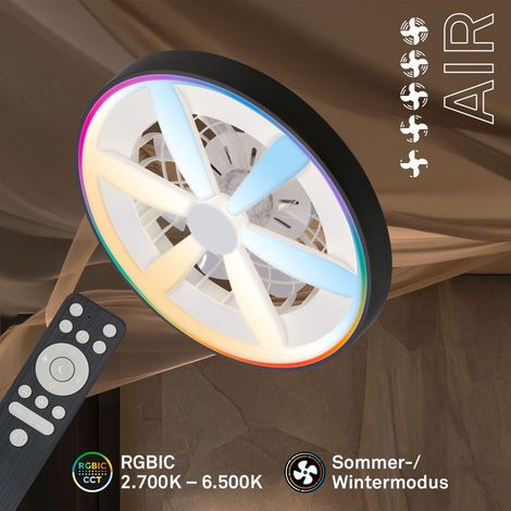 Ventilatore da soffitto con luce telecomando Ø48cm rotondo 48,5W 6400lm 2700K-6500K bianco caldo a bianco diurna RGBIC motore CC nero - Plafoniera camera da letto ufficio (1/5)