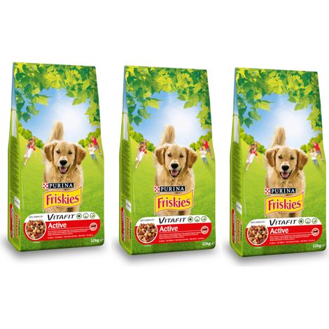 Multipack da 3 pz di purina friskies per cani crocchette vitafit active con manzo da 10 kg cad