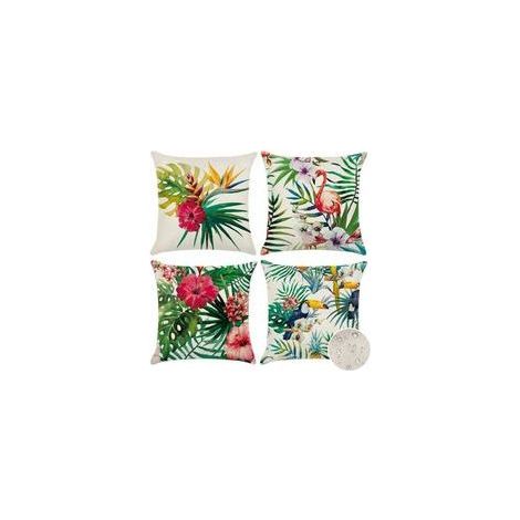 Housses de coussin imperméables 45x45 cm – Lot de 4 avec motifs exotiques (plantes & oiseaux) pour extérieur et intérieur (1/5)