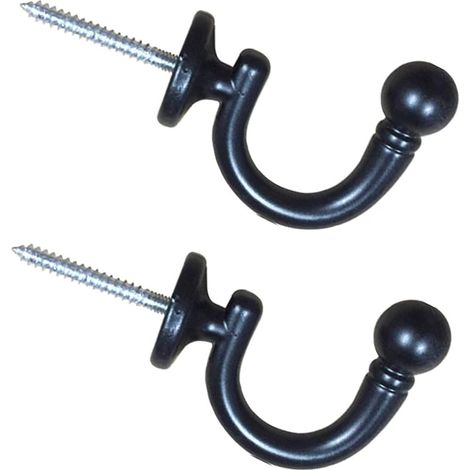 Lot de 2 Embrasses de Rideau à Tête Ronde - Crochets Muraux - Porte-Vêtements, Manteau, Chapeau, Porte-Serviettes - Noir(53mm) (1/5)