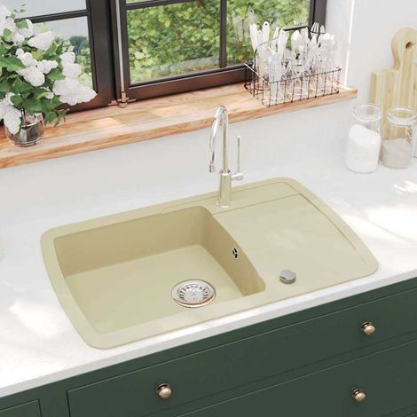 vidaXL Évier de cuisine Granit Seul lavabo Beige (1/5)