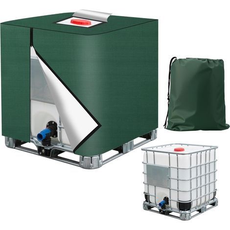 Bache pour Cuve IBC ,420D Réservoir d'eau Couvercle,Bâche pour Cuve IBC 1000L – Housse de Protection Anti-UV et Anti-Poussière avec Fermeture Éclair Avec Sac de Rangement (116 x 100 x 120 cm) (Vert) (1/5)