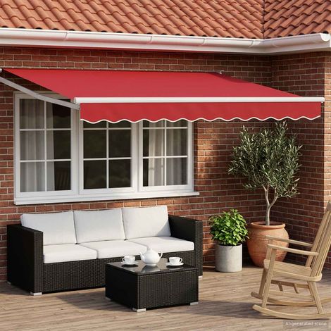 vidaXL  Retractable Awning with Solar and LED  Red and White 3.5 x 2.5 m