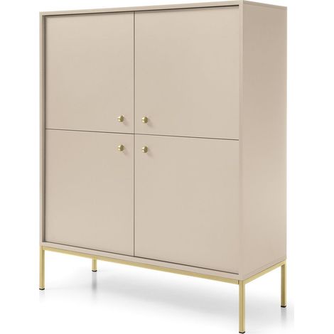 Cassettiera, beige sabbia, 103,5 x 125,5 x 39 cm, gambe dorate (1/5)