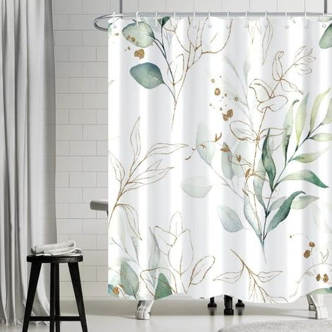 Green Mobility-Rideau de douche eucalyptus, plantes à feuilles vertes, rideaux de douche textiles, anti-moisissure,tissu polyester, 180 x 180 cm (1/5)