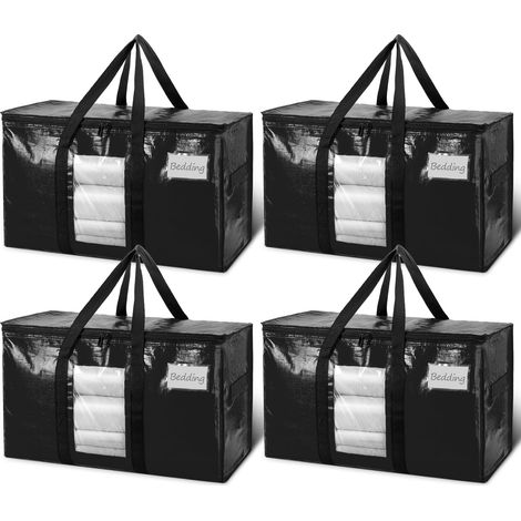 Sac Demenagement Grand Format Noirs avec Fermeture éclair 4 PCS,Housse de Rangement pour Vêtements,Couette,Literie,Sacs de Rangement pour,Alternative aux Cartons de Déménagement (1/5)