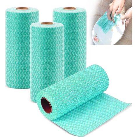 Waschlappen auf der Rolle，4 Rollen，wiederverwendbares J Cloth，multifunktionales Wischtuch，Rollen für Wohnzimmer，Esstisch (grün) (1/2)
