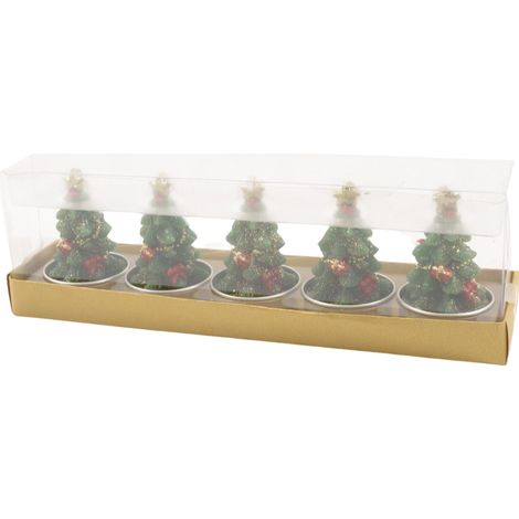 Set 5 Lumini a forma di Albero di Natale "Wonderland" con confezione regalo, 22 x 5.5 x h 7 cm