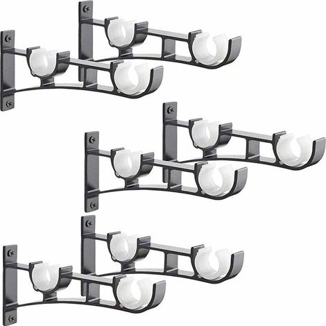 Shmshng – Support de tringle à rideau noir – Lot de 6 – Alliage d'aluminium – Capacité jusqu'à 50 kg – Compatible tringles 1-3 cm (1/5)