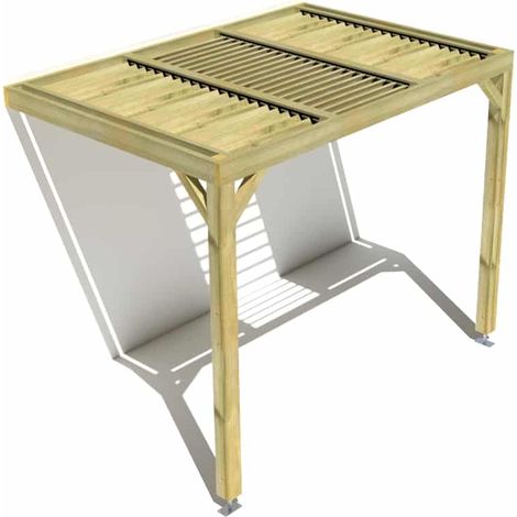 Pergola bois • 3m x 2m • adossée • sens profondeur • lames orientables bioclimatiques incluses • livraison comprise (1/3)