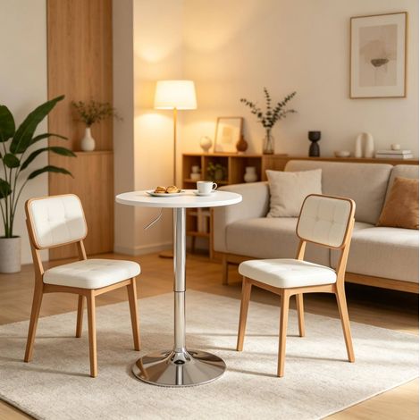 Mesa alta redonda regulable de MDF y metal Ø 60 cm blanca OKWISH (1/4)