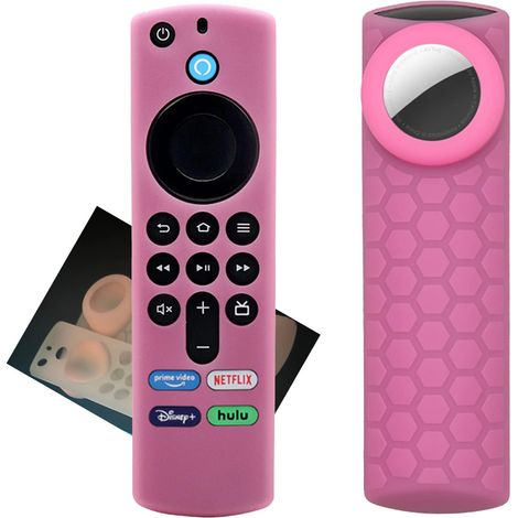 Funda luminosa para TV Stick 4k Max (3.ª generación, 2021), compatible con Alexa Voice Remote, con soporte para AirTag y adhesivo Tile (2020), funda protectora de silicona 2 en 1 para AirTag Remote, c