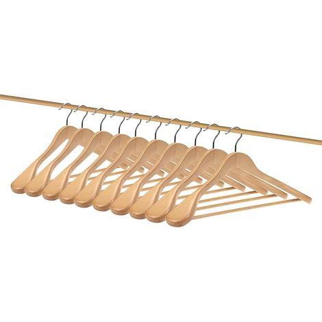 10pcs emballé en bois massif naturel luxe cintre 42cm, large conception d'épaule pour manteau de costume avec barre ronde antidérapante (1/5)