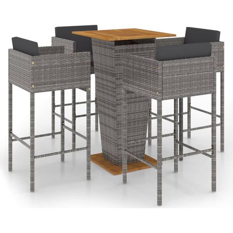 Set de 1 Table et 4 Tabourets de bar de jardin, Ensemble Table et Chaises et coussins Résine tressée Gris OIB4164E (1/5)