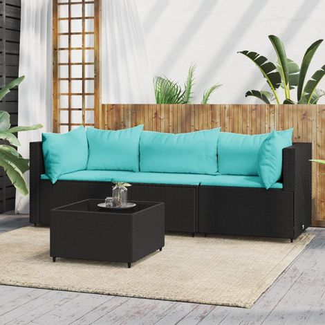 Table basse - vidaXL Salon de jardin 4 pcs avec coussins Noir Résine tressée - Meubles extérieurs (1/5)