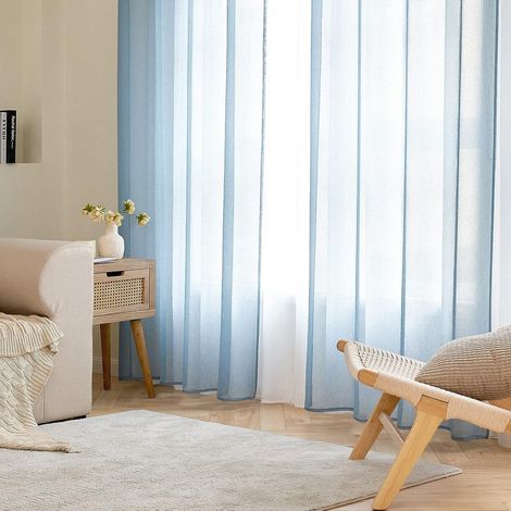 Couleur Pure Rideaux De Fenêtre Transparents Lisse Panneaux Voile Élégant pour Chambre Salon à Oeillets 1 Panneau 228x228cm Nile Bleu (1/5)