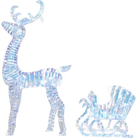 Weihnachtsdekoration: Rentier und Schlitten mit 170 warmweißen LEDs, 60x29x115cm, für den Innen- und Außenbereich. (1/5)