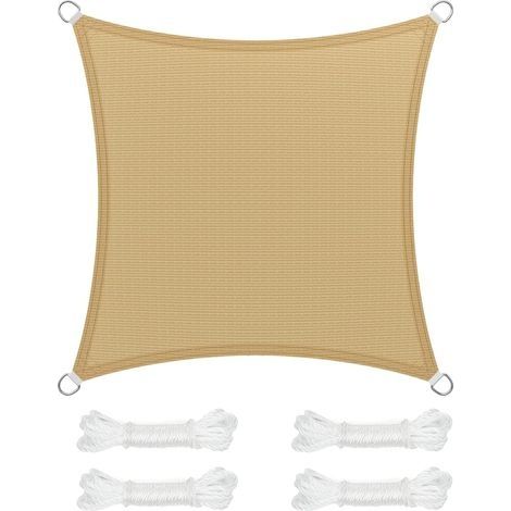 Voile d’Ombrage 4 x 4 m, Protection Solaire en Tissu HDPE, Respirant, Perméable à l’Eau, pour Terrasse, Jardin, Balcon, Camping, Carré, Concave, Jaune Sable (1/5)