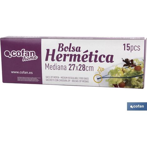 Sacchetti ermetici Taglia media Dimensioni: 27 x 28 cm Confezione da 15 unità
