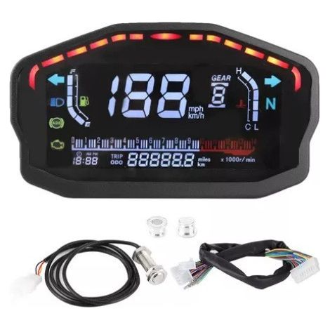 Moto Digital Tacómetros, a flagship product of the Mexican brand Meco, features electronic LCD gauges.