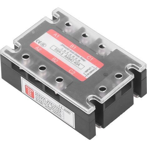 Relais statique triphasé 40A, indicateur LED, capot transparent, SSR AC-AC, entrée 90-250V, sortie 24-480V (1/5)