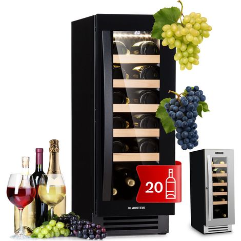 Klarstein Vinovilla Built-in Wine Cooler Drinks Fridge, Single Zone Wine Fridges, Wine Prosecco & Beer Bottles, Touch Pad, Indoor/Outdoor Bar Fridge & Wine Cooler for Garden, 5-20°C, 50L, 20 Bottles (1/5)