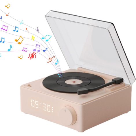 Tourne Disque Vinyle avec Enceinte, Tourne Disque Vinyle Lecteur avec Réveil, Tourne Disque avec Haut-parleurs Stéréo, Haut-Parleur De Platine Rétro Intelligent, Aide Au Sommeil Stéréo pour Détendre