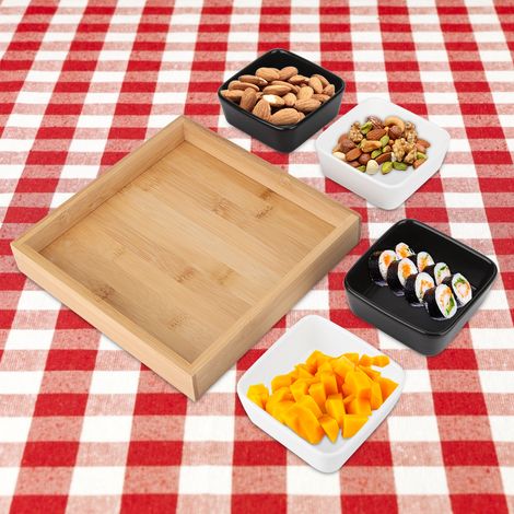 Multifunktionale, umweltfreundliche Schale mit unterteilten Fächern für Trockenfrüchte, Süßigkeiten, Snacks und Soßen (vier Fächer, 2 weiße, 2 schwarze) (1/5)