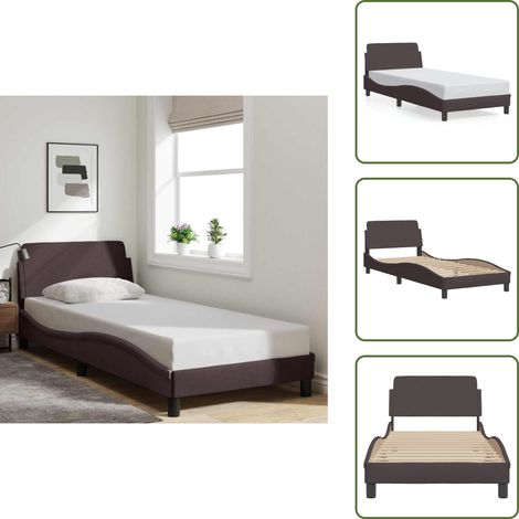 Cadre de lit sans matelas marron foncé 90x190 cm tissu - Cadre De Lit - Lit Double - Tête De Lit - Literie - Meuble De Chambre (1/5)