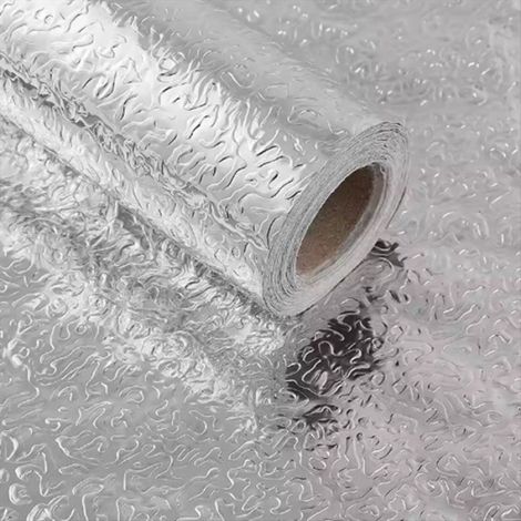 1 Papier Peint Autocollant PVC Argenté Brossé Imperméable pour Cuisine Armoire Meuble Rénovation (1/5)