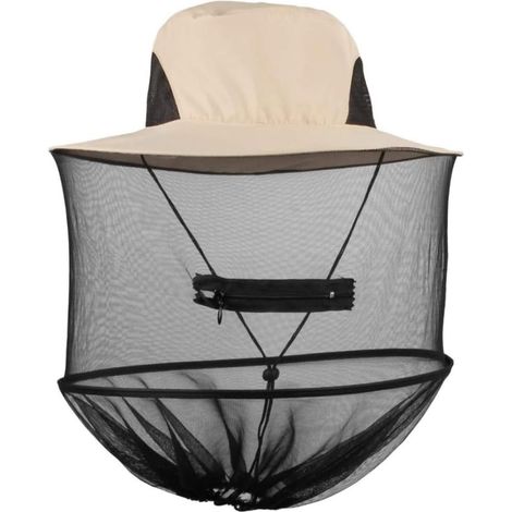 Mosquito Head Net Hat Protective Cover Anti-Bee Bug Fly Insect Netting for Beekeeper Beige Fishing Pool Tool