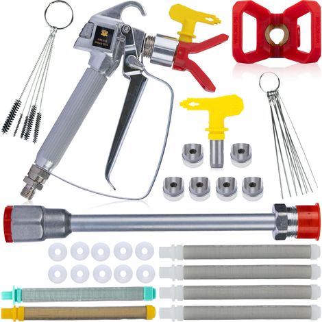 Rosfix Set Farbspritzpistole 517 – Komplett mit Reinigungsnadeln, 30 cm Sprühlanze, Filtern 30/60/100 Mesh, Dichtungen 248 bar, 1/4" Anschluss Lackierzubehör (1/5)