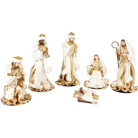 Nativitätsset aus weißer und goldener Resin, 33 cm hoch – 6 Teile (1/3)