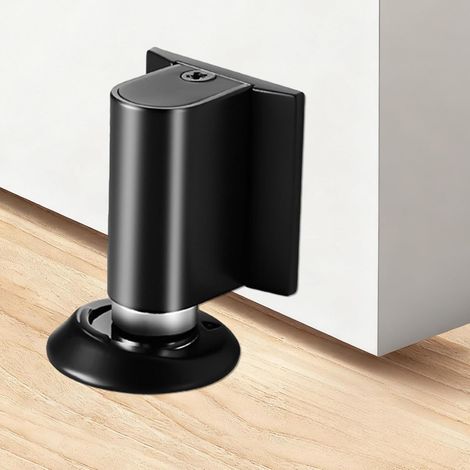 Magnétique en Métal Butée de Porte, Arrêts de Portes avec Adhésif et Vis, Cale Porte Réglable en Hauteur, Bloc Porte Silencieux pour Tous les Sols Durs (Noir) (1/5)