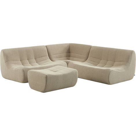sweeek - Modulares 5-Sitzer Ecksofa mit strukturiertem Bouclé-Bezug und Hocker, Strukturiertes  Bouclé, Beige