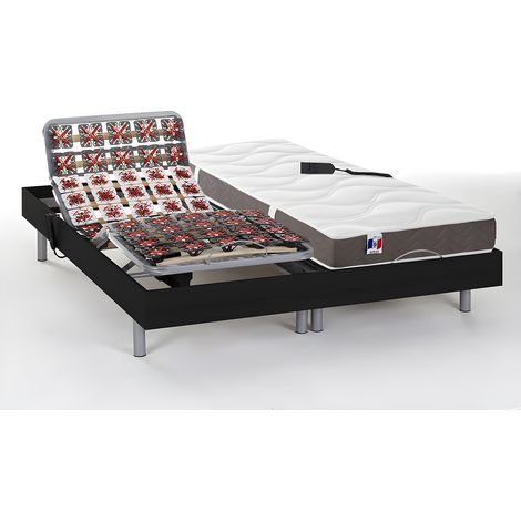 Lit électrique de relaxation tout plots + matelas 100% latex 3 zones - 2 x 80 x 200 cm - Noir - JUPITER de YSMÉE