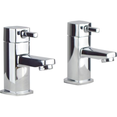 Boston Modern Set of Chrome Hot & Cold Twin Bath Taps Deck Mounted Brass (1/2)