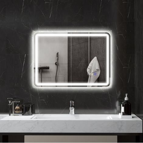 Specchio da bagno LED 50 x 70 cm con Bluetooth, antiappannamento, 3 colori OKMYHOME (1/5)