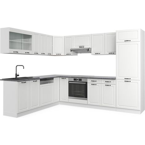 Cuisine en angle R-Line, Blanc campagne/blanc, 227 x 287 cm , PT Anthracite, Vicco