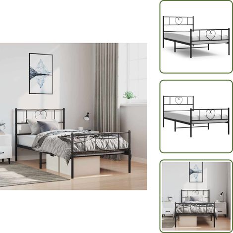 The Living Store Bettgestell mit Kopf- und Fußteil Metall Schwarz 100x200 cm - Metallbettgestell (1/5)