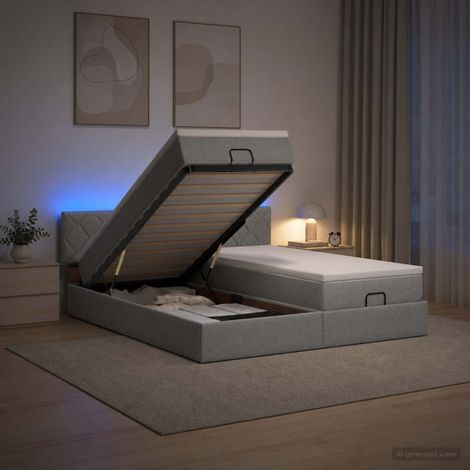 Cama tipo otomana con colchón y LED Gris Claro 200 x 200 cm (1/5)